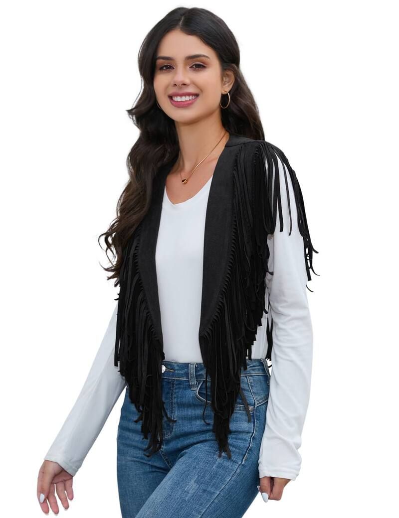 エリートチョイス レディース アウター ジャケット・ブルゾン ベスト スエード フリンジ Elitechoice Womens Chicowboy Poncho Western Fringe Sued