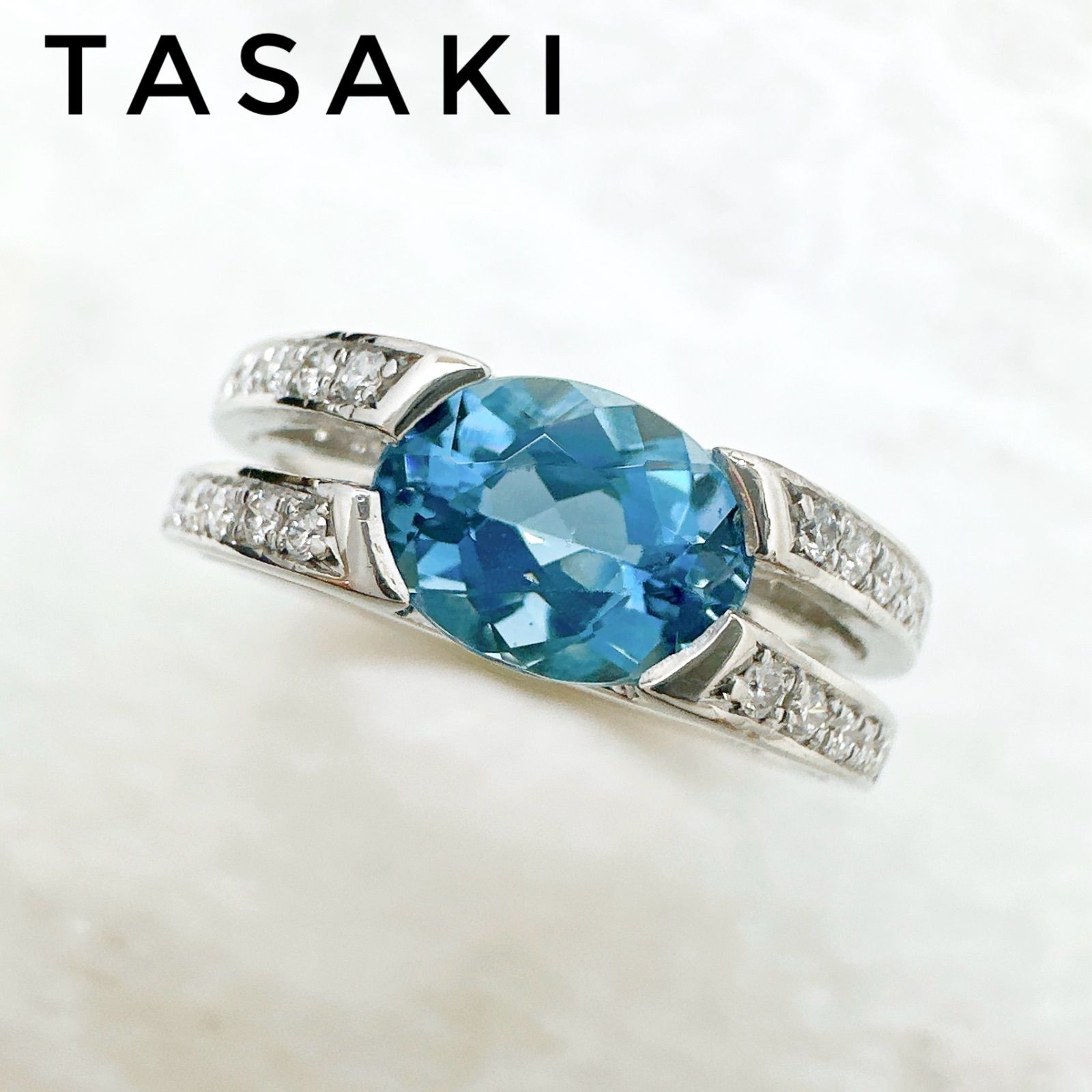 美品?TASAKI サンタマリアアクアマリン1.25 ダイヤモンド0.18 プラチナ リング 約11.5 号 U