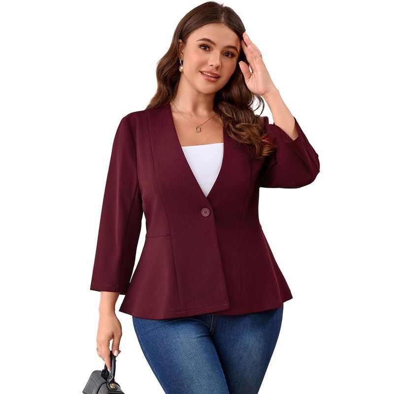 セオリア レディース アウター ジャケット・ブルゾン プラスサイズ ブレザー Seoria Womens Plusize Casual Blazer Jacket Long Sleeve Work 0