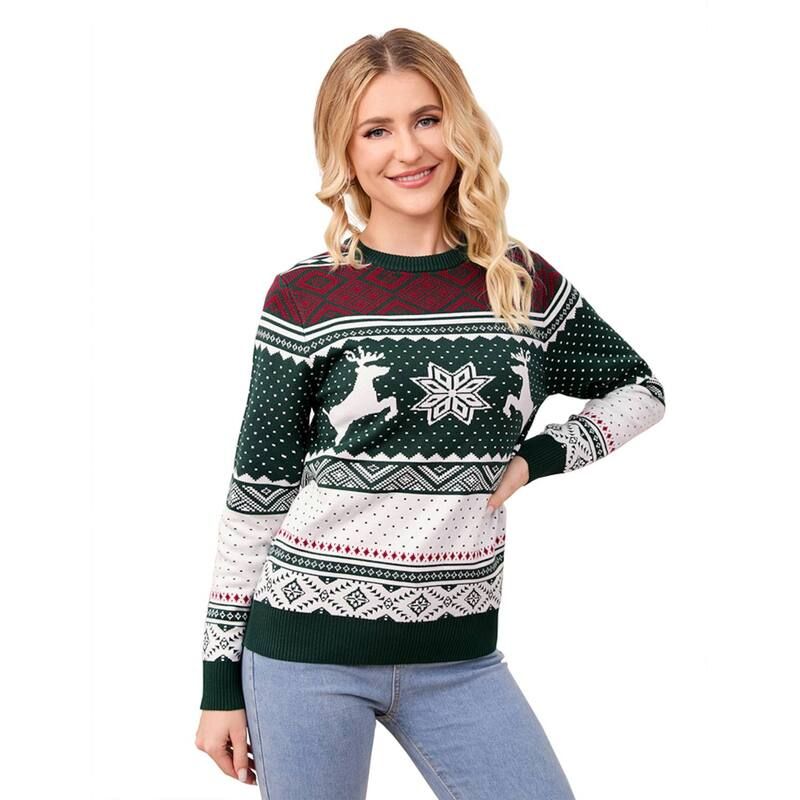 ミスキー レディース アウター ニット・セーター クルーネック MISSKY Christmasweater Crew Neck Reindeer Snowflakes Knitted Pullove