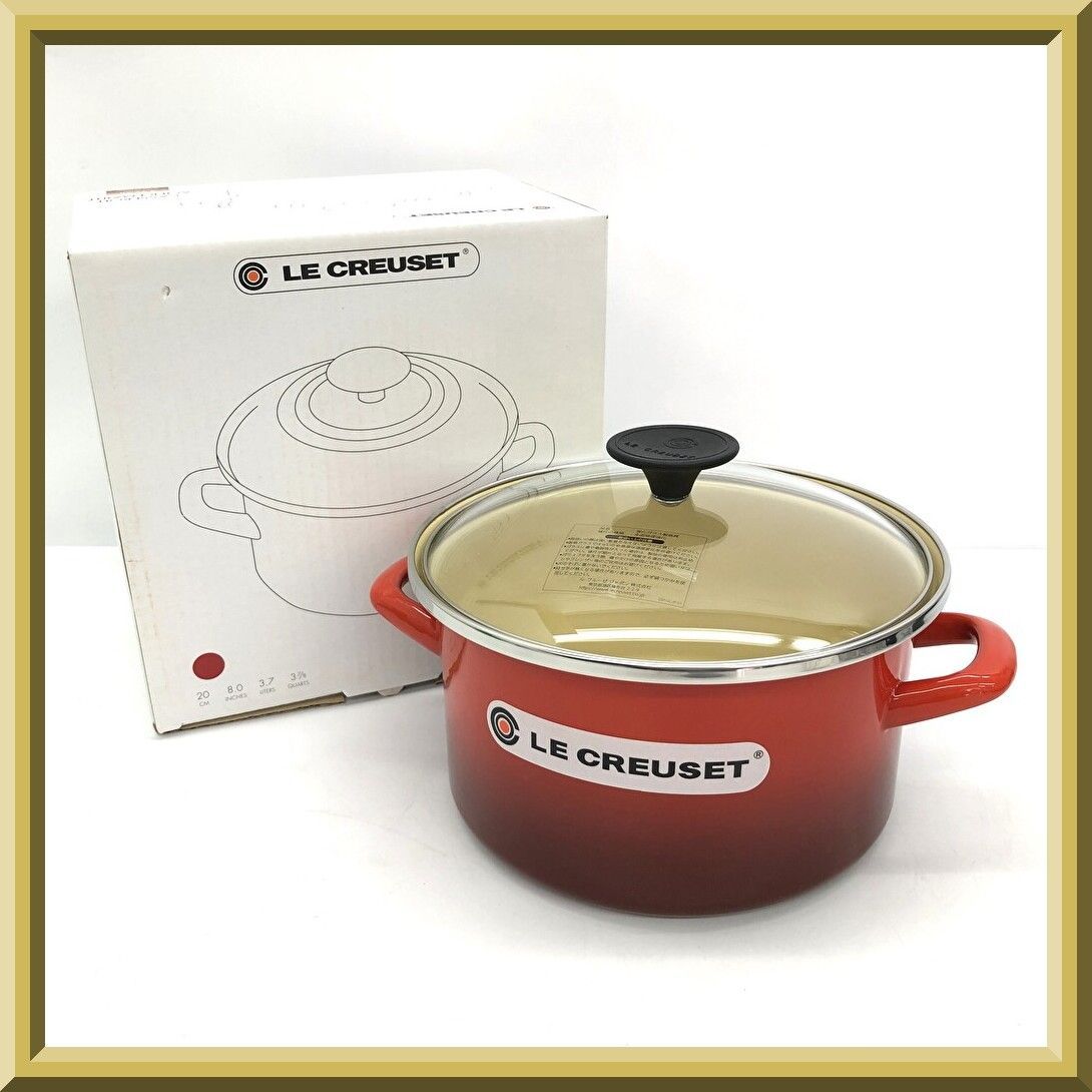 【新品】未使用 LE CREUSET ルクルーゼ EOSキャセロール ガラス蓋付 強化ガラス 20㎝ 鍋 両手鍋 チェリーレッド 軽量カーボンスチール使用 IH対応 赤 レッド 調理器具 キッチンツール かわいい キッチン用品 箱付