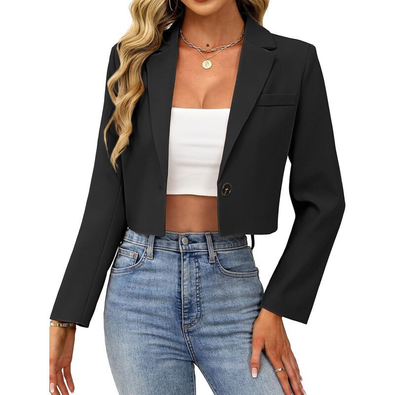 セオリア レディース アウター ジャケット・ブルゾン クロップド ブレザー Seoria Women Cropped Blazer Business Casual Open Front Long Sl