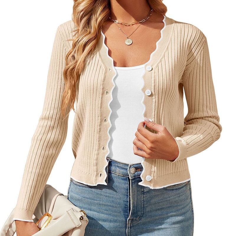 クリアフラワー レディース アウター ニット・セーター カーディガン ClearFlower Womens Color Block Cardigan Casualong Sleeve Open Fro