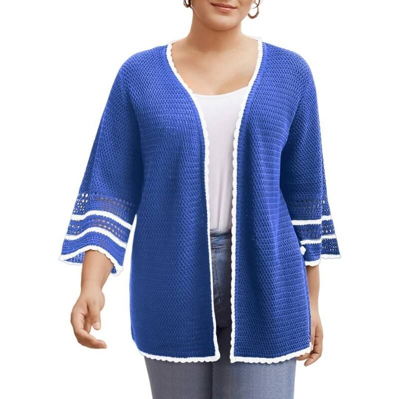 イエスファッション レディース アウター ニット・セーター プラスサイズ カーディガン Yesfashion Women Plusize Clothing Lightweight Knit Short