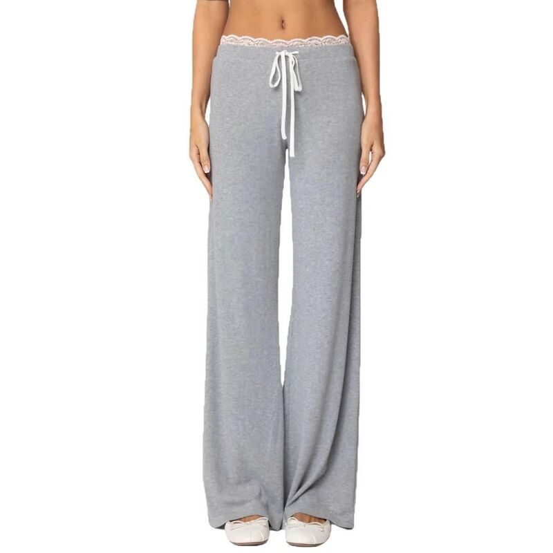 コジョイン レディース ボトムス カジュアルパンツ ワイドレッグ レーストリム スウェットパンツ レース ジョガーパンツ Kojooin Women Lace Trim Wide Leg Sweatp