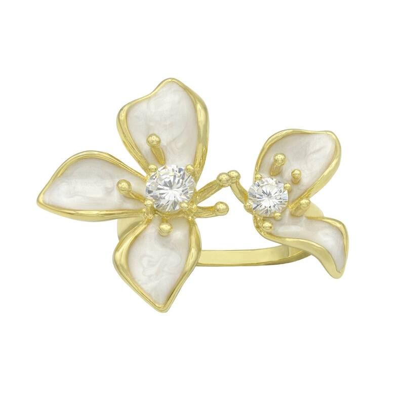 シティリュクス レディース アクセサリー リング City Luxe Gold Tone Cubic Zirconia Whitenamel Floweringold Tone ゴールド