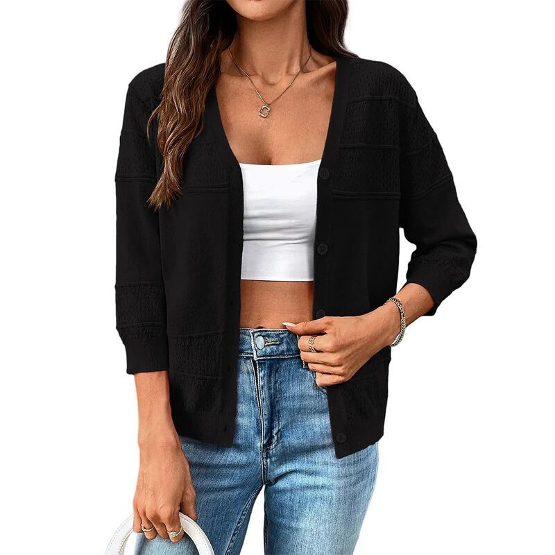 エリートスピリット レディース アウター ニット・セーター カーディガン クロップド EliteSpirit Womens Lightweight Cropped Cardigan 34 Sleeve