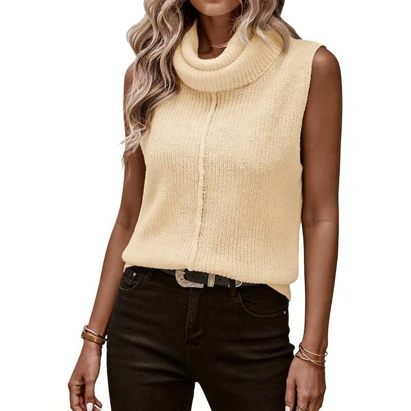 クリアフラワー レディース アウター ニット・セーター リラックスフィット タートルネック リブ ベスト ノースリーブ ClearFlower Womensleeveless Turtleneckni