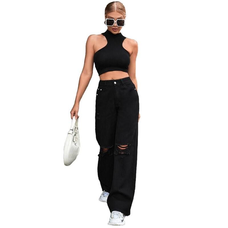 セオリア レディース ボトムス デニムパンツ ワイドレッグ ジーンズ Seoria Women Jeans Casualoose Rippedenim Pants High Waisted Baggy 9,610円