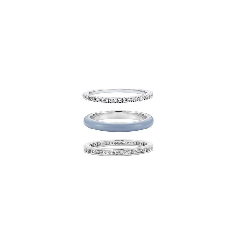 プリムローズ レディース アクセサリー リング PRIMROSE Fine Silver Plated Cubic Zirconia Triple Band Ring Set Silver Tone