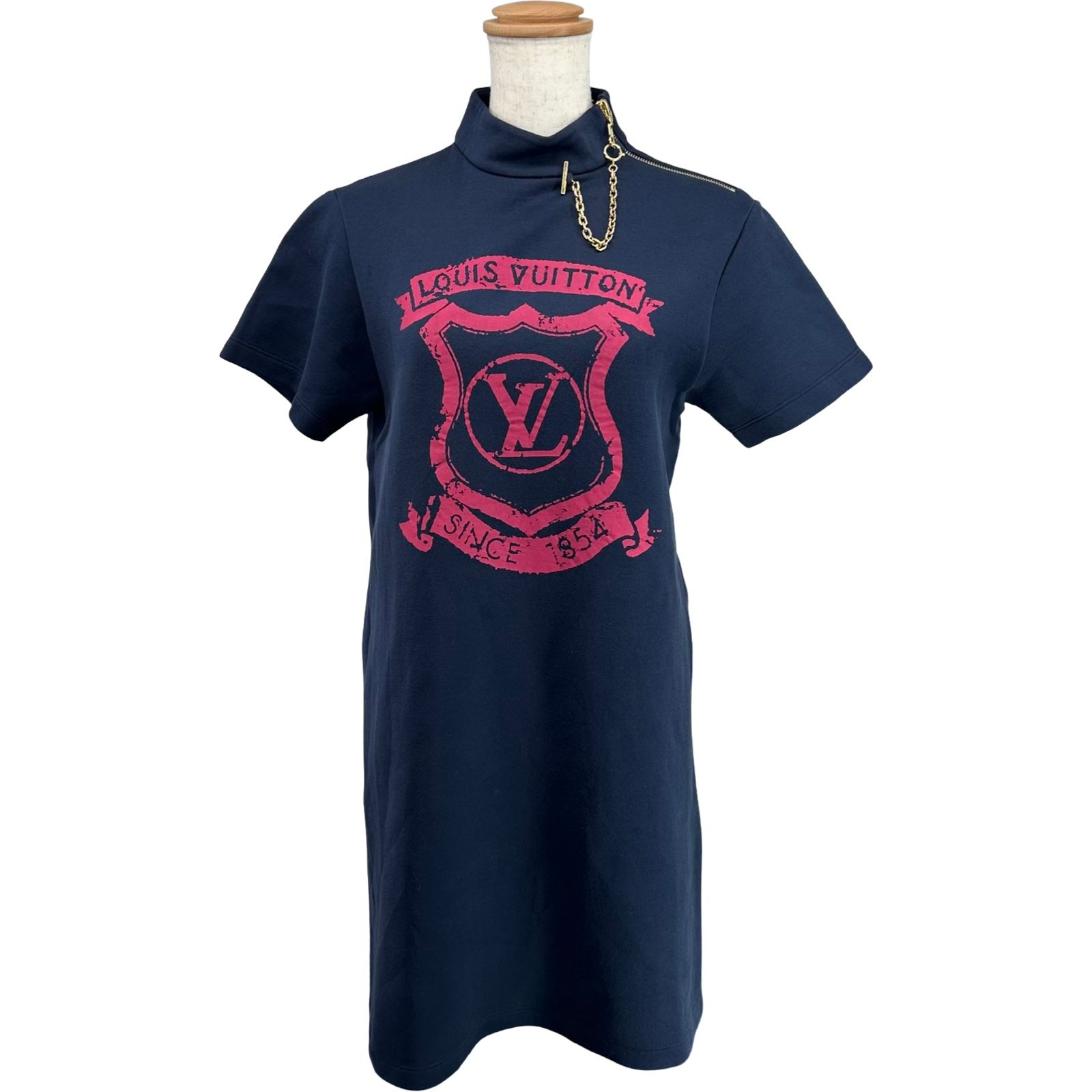 ルイ・ヴィトン LOUIS VUITTON ロゴプリント半袖ワンピース FNJD21 ネイビー コットン レディース ワンピース