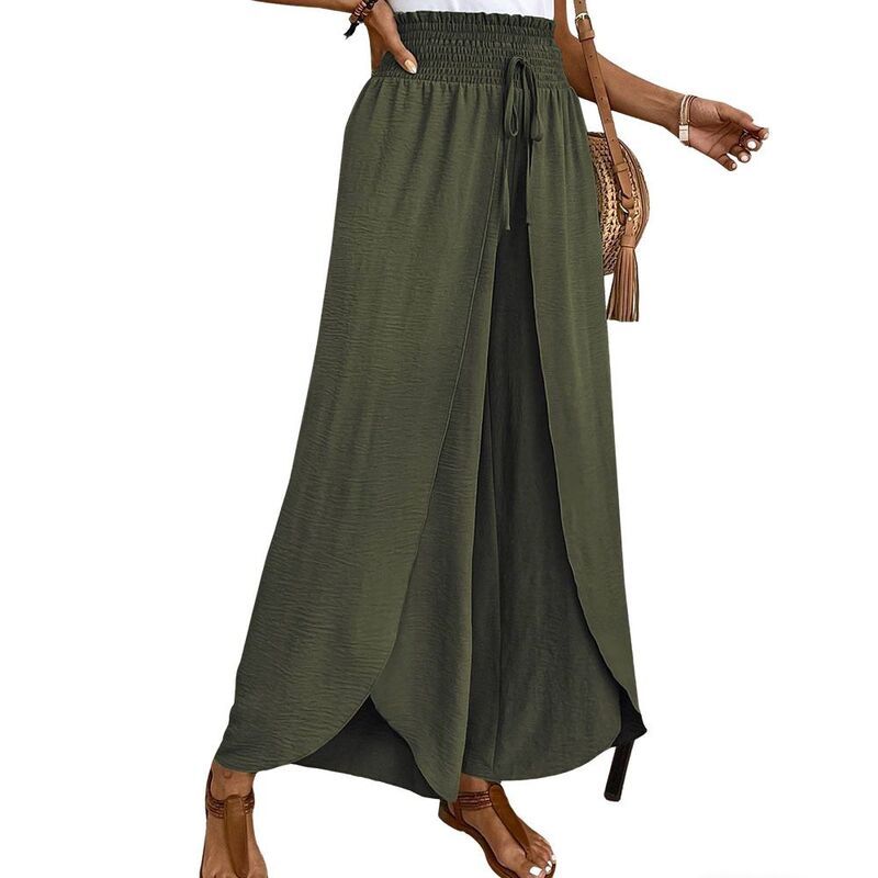 クリアフラワー レディース ボトムス カジュアルパンツ ワイドレッグ ClearFlower Womens Elastic Waist Wide Leg Pants Irregular Hem Cas