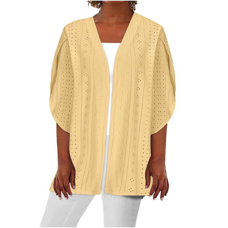 エリートスピリット レディース アウター ニット・セーター カーディガン EliteSpirit Womens Lightweight Eyelets Hollow Out 34 Sleeve Cas