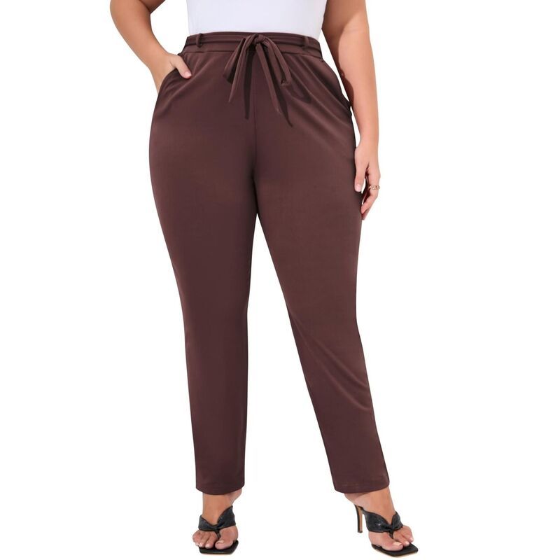 セオリア レディース ボトムス カジュアルパンツ プラスサイズ Seoria Womens Plusize Pants Tie Front Elastic Waistretchy Side Pocke