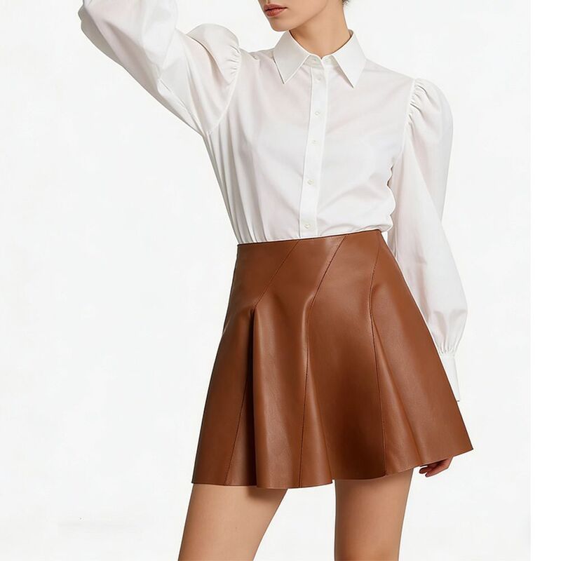 エリートスピリット レディース ボトムスカート A ライン ハイウエスト ミニ レザー フェイクレザー EliteSpirit Women High Waist Faux Leather Flared