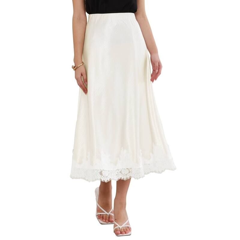 インスパイア シック レディース ボトムスカート A ライン ハイウエスト ミディワンピース ミディ サテン シルク レース INSPIRE CHIC Lace Satin Skirt for Wom