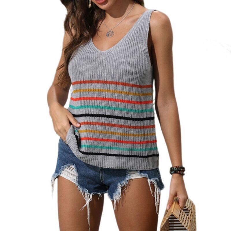 イエスファッション レディース アウター ニット・セーター Vネック ベスト シャツ ノースリーブ Yesfashion Women V Neck Tank Tops Casual Sleeveles
