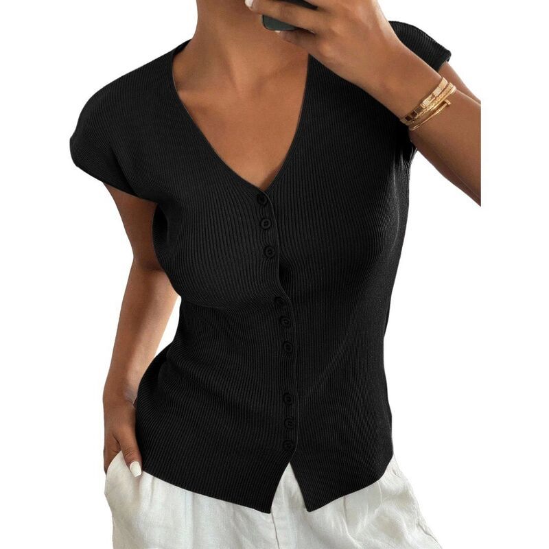 エリートスピリット レディース アウター ニット・セーター ボタンダウン リブ シャツ カーディガン ダウン ブラウス EliteSpirit Womenshort Sleeve Slim Fitte