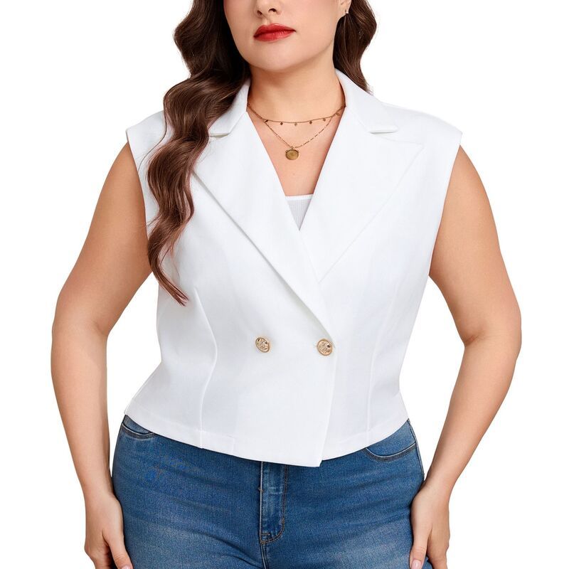 クリアフラワー レディース アウター ジャケット・ブルゾン プラスサイズ ベスト ノースリーブ コート ClearFlower Womens Plusize DoubleBreasted Vest P