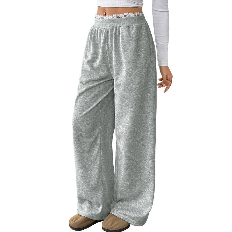 エリートスピリット レディース ボトムス カジュアルパンツ ワイドレッグ レーストリム レース EliteSpirit Womens Elastic Waist Lace Trim Soft Side