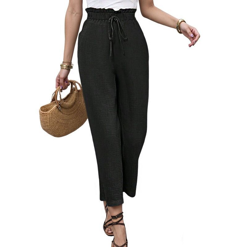 エリートスピリット レディース ボトムス カジュアルパンツ ワイドレッグ ハイウエスト フリル クロップド EliteSpirit Womens Wide Leg Pants Drawstring H
