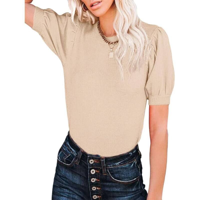 クリアフラワー レディース アウター ニット・セーター スリムフィット ClearFlower Women Round Neck Solid Color Slim Fit Soft Short Sle