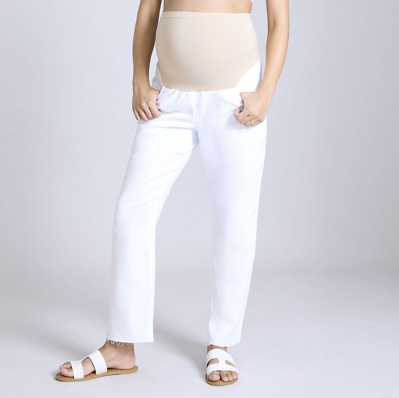 マザーフッド レディース ボトムス デニムパンツ マタニティ ジーンズ Maternity Motherhood Slim Straight Jeans Bright White ホワイト