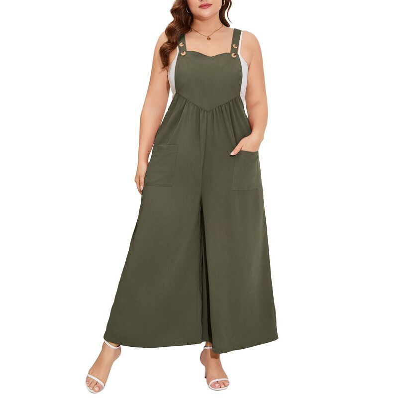 セオリア レディース ボトムス カジュアルパンツ ワイドレッグ プラスサイズ オーバーオール Seoria Womens Plusize Overalls Wide Leg Adjustable Sp