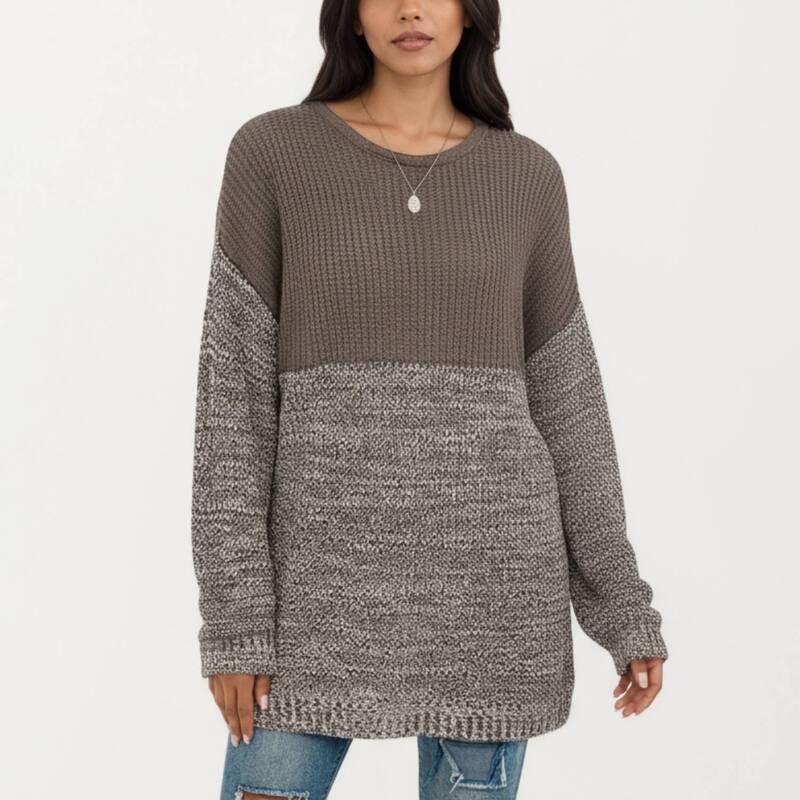 アンナカシ レディース アウター ニット・セーター AnnaKaci Womens Long Sleeve Color Blocknit Sweater with Textured Waffle an
