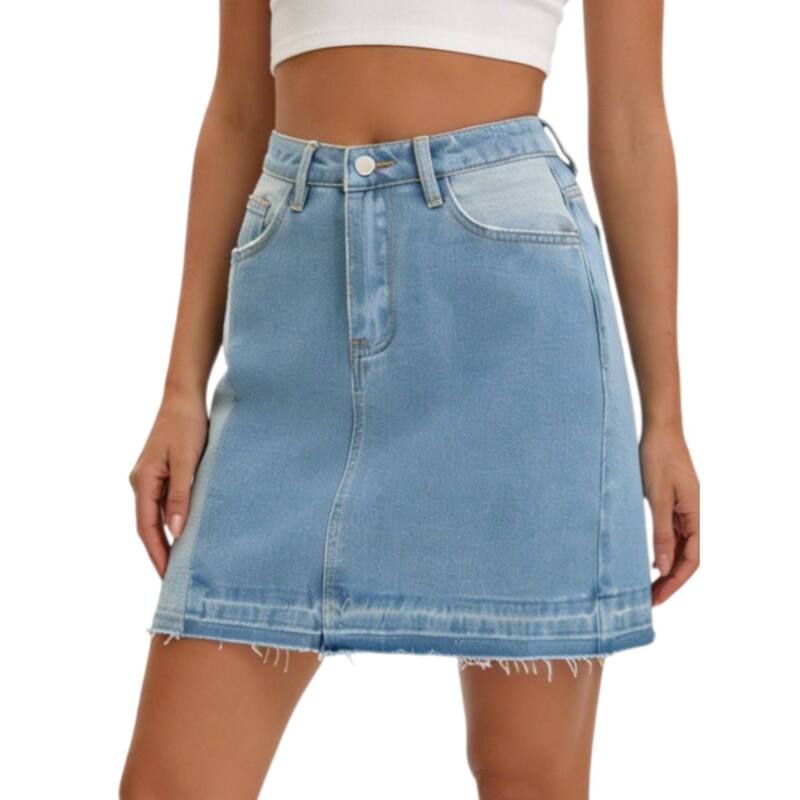 インスパイア シック レディース ボトムスカート A ライン パッチワーク ミニ デニム INSPIRE CHIC Womens Mini Denim Skirt Patchwork Cloor Bl