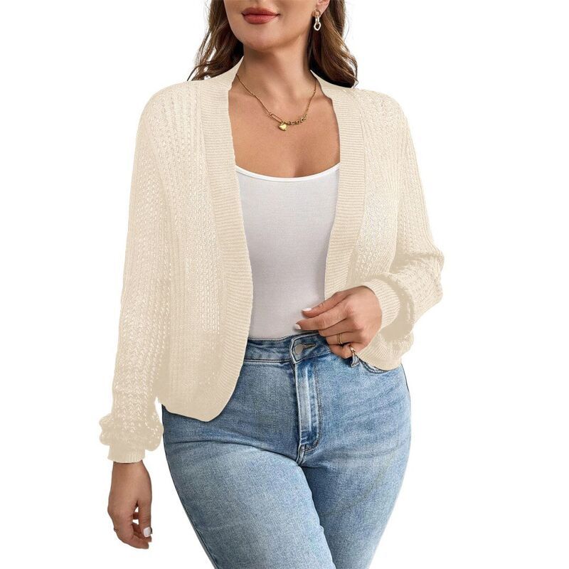 イエスファッション レディース アウター ニット・セーター プラスサイズ カーディガン クロップド Yesfashion Womens Plusize Lightweight Cardigan Swe