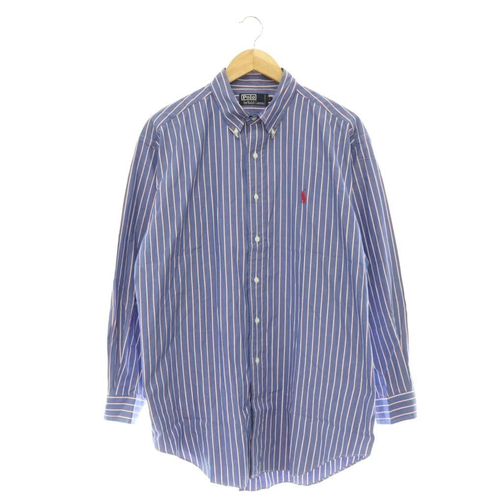 ポロ バイ ラルフローレン Polo by Ralph Lauren ボタンダウンシャツ ロゴ ストライプ L ブルー 赤 白 /ES ■GY18