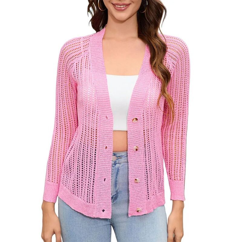 クリアフラワー レディース アウター ニット・セーター Vネック カーディガン ClearFlower Womens V Neck Cardigan Long Sleeve Lightweight C