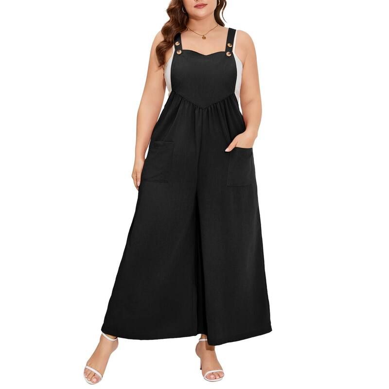 セオリア レディース ボトムス カジュアルパンツ ワイドレッグ プラスサイズ オーバーオール Seoria Womens Plusize Overalls Wide Leg Adjustable Sp