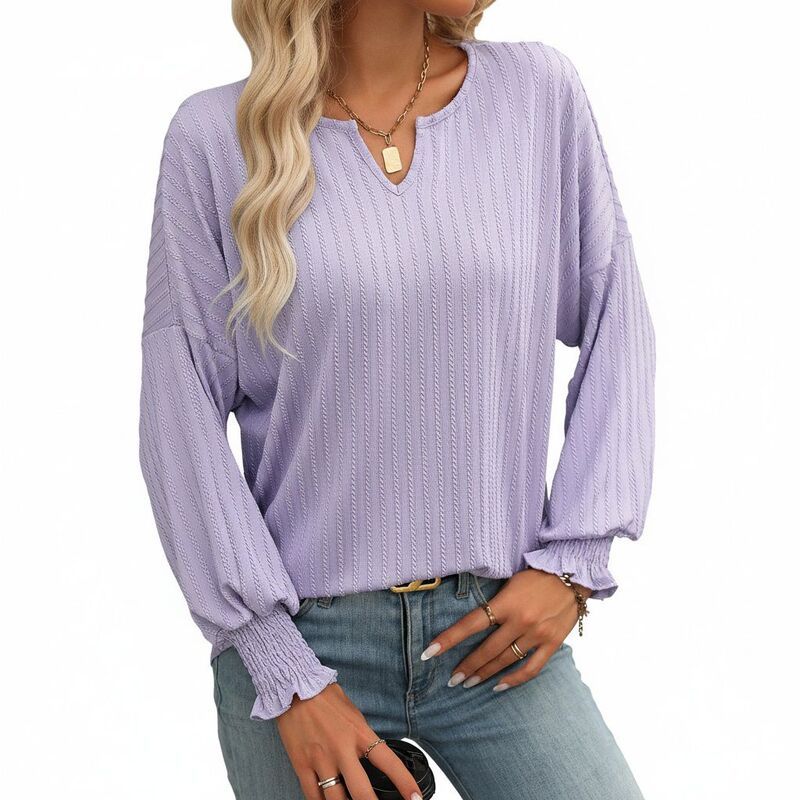 エリートスピリット レディース トップス Tシャツ EliteSpirit Women Long Sleeve Top Casual Solid Shirt Light Purple パープル