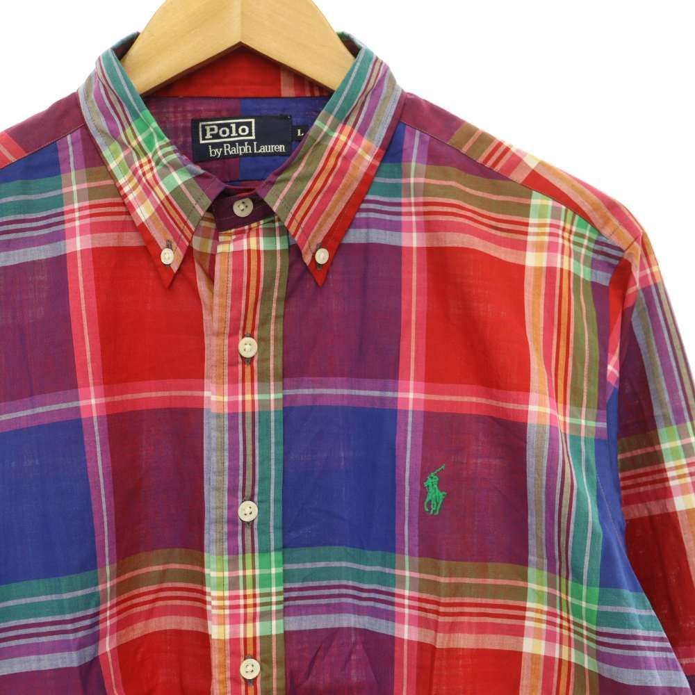 ポロ バイ ラルフローレン Polo by Ralph Lauren ボタンダウンシャツ チェック柄 ロゴ L レッド マルチカラー /ES ■GY18