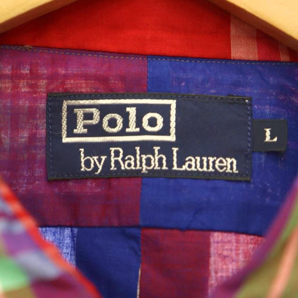 ポロ バイ ラルフローレン Polo by Ralph Lauren ボタンダウンシャツ チェック柄 ロゴ L レッド マルチカラー /ES ■GY18
