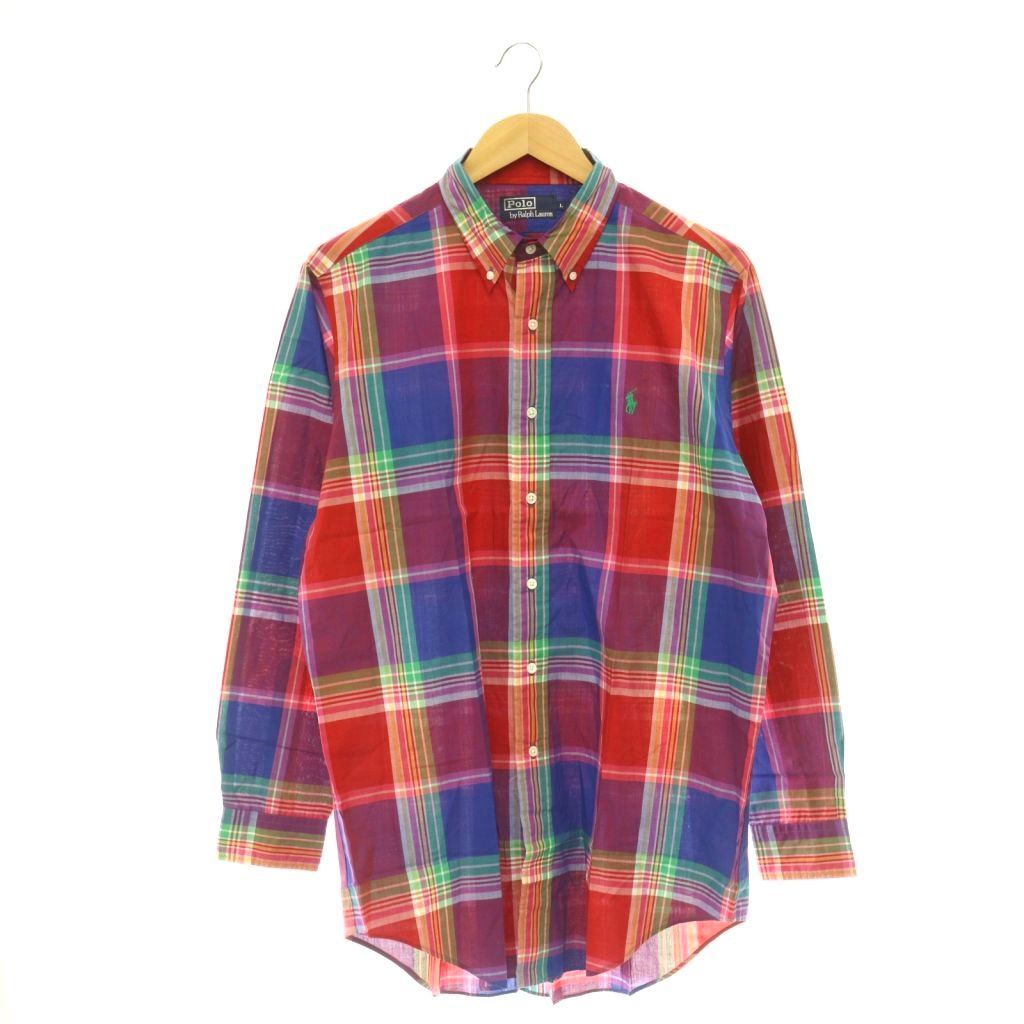 ポロ バイ ラルフローレン Polo by Ralph Lauren ボタンダウンシャツ チェック柄 ロゴ L レッド マルチカラー /ES ■GY18