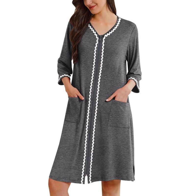 エコアー レディース アンダーウェア ナイトウェア コート Ekouaer Zipperobes for Women 34 Sleeves Lightweight House Coat Zip Up