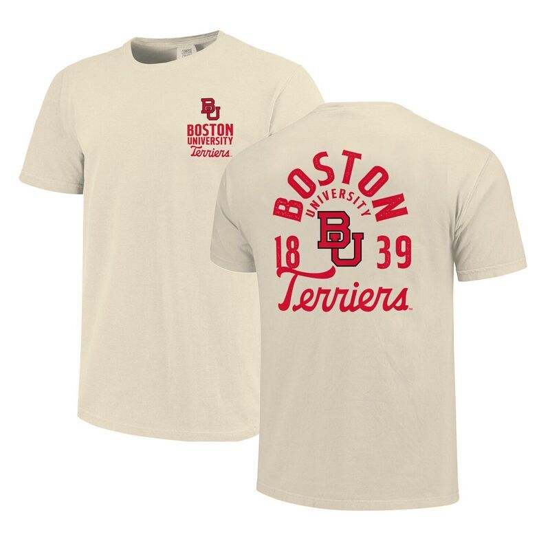 イメージワン レディース トップス Tシャツ オーバーレイ Image One Mens Cream Boston University Comfort Colors Mascot Overlay T