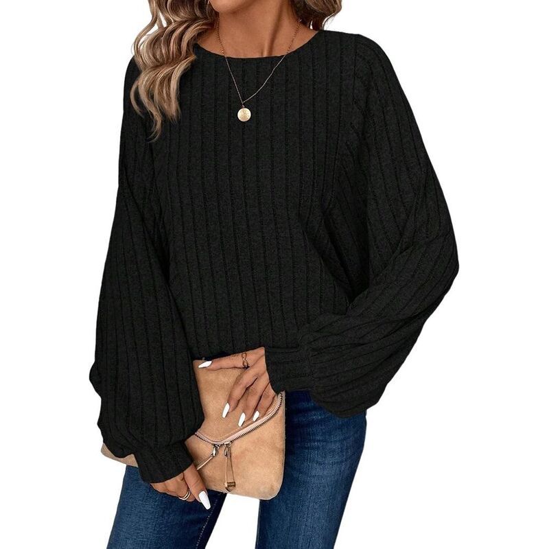 コジョイン レディース アウター ニット・セーター クルーネック Kojooin Women Long Sleeve Knitop Crewneck Lightweight Sweater Black