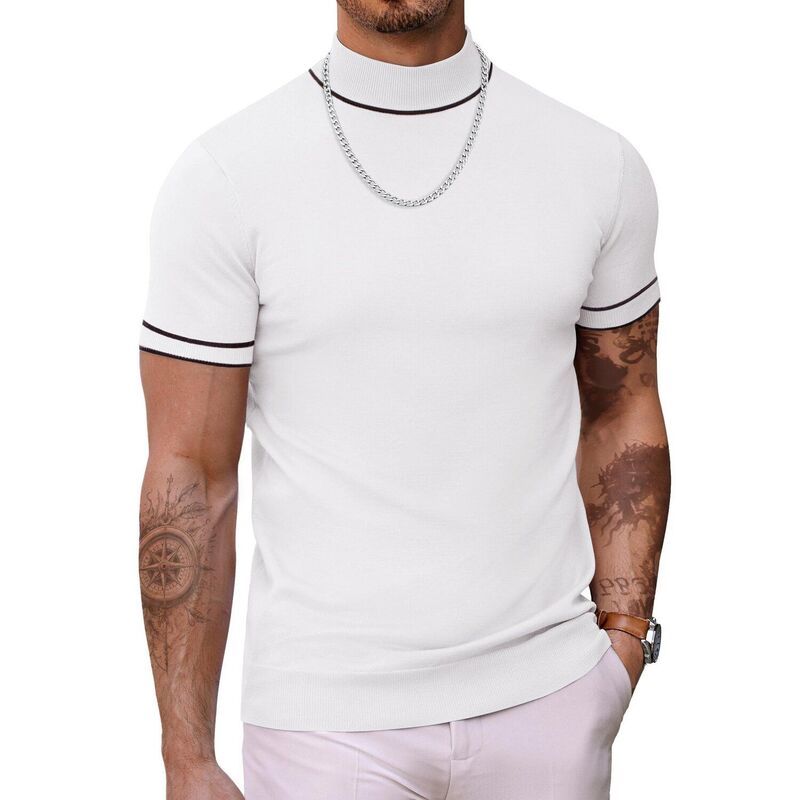 クーファンディ レディース アウター ニット・セータートルネック リブ Tシャツ COOFANDY Men Mock Turtleneck Sweater Short Sleeve Casual Ba