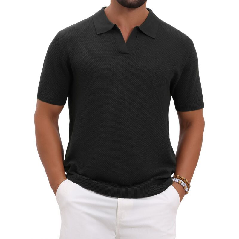 インスパイア シック レディース トップス Tシャツ Vネック ポロシャツ ニット INSPIRE CHIC Mens Textured Knit Polo Shirt V Neck Short Sl