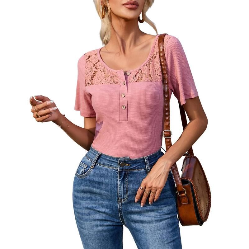クリアラブ レディース トップス シャツ スリムフィット ボタンダウン リブ ダウン ブラウス ニット Clearlove Womenshort Sleeve Henley Shirts Ribbed