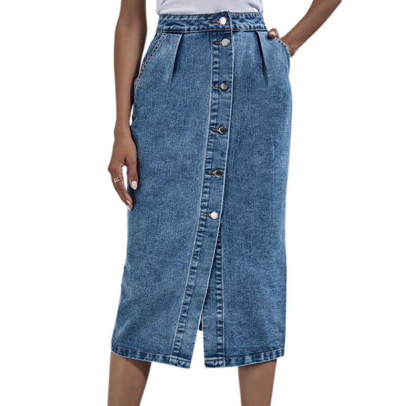イエスファッション レディース ボトムスカート ハイウエスト ミディ デニム Yesfashion Jean Skirt for Women Denim Skirt High Waistretch B