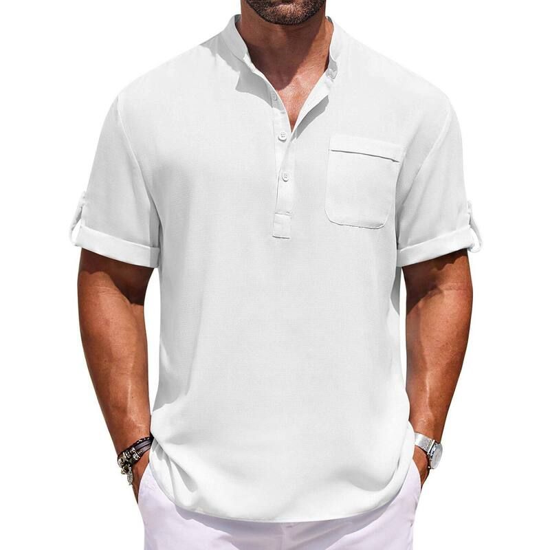 クーファンディ レディース トップス Tシャツ COOFANDY Henley Shirts for Men Short Sleeve Band Collar Casual Shirt Summer