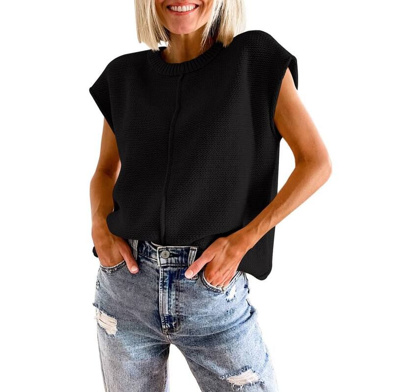 セオリア レディース アウター ニット・セーター クルーネック ベスト ノースリーブ キャップ Seoria Womens Cap Sleeve Sweater Vest Crew Neck Slee