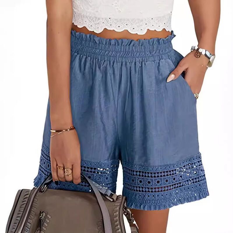 クリアラブ レディース ボトムス ハーフパンツ・ショーツ レーストリム フリル ショートパンツ レース リネン Clearlove Womens Casual Elastic Waist Lounge