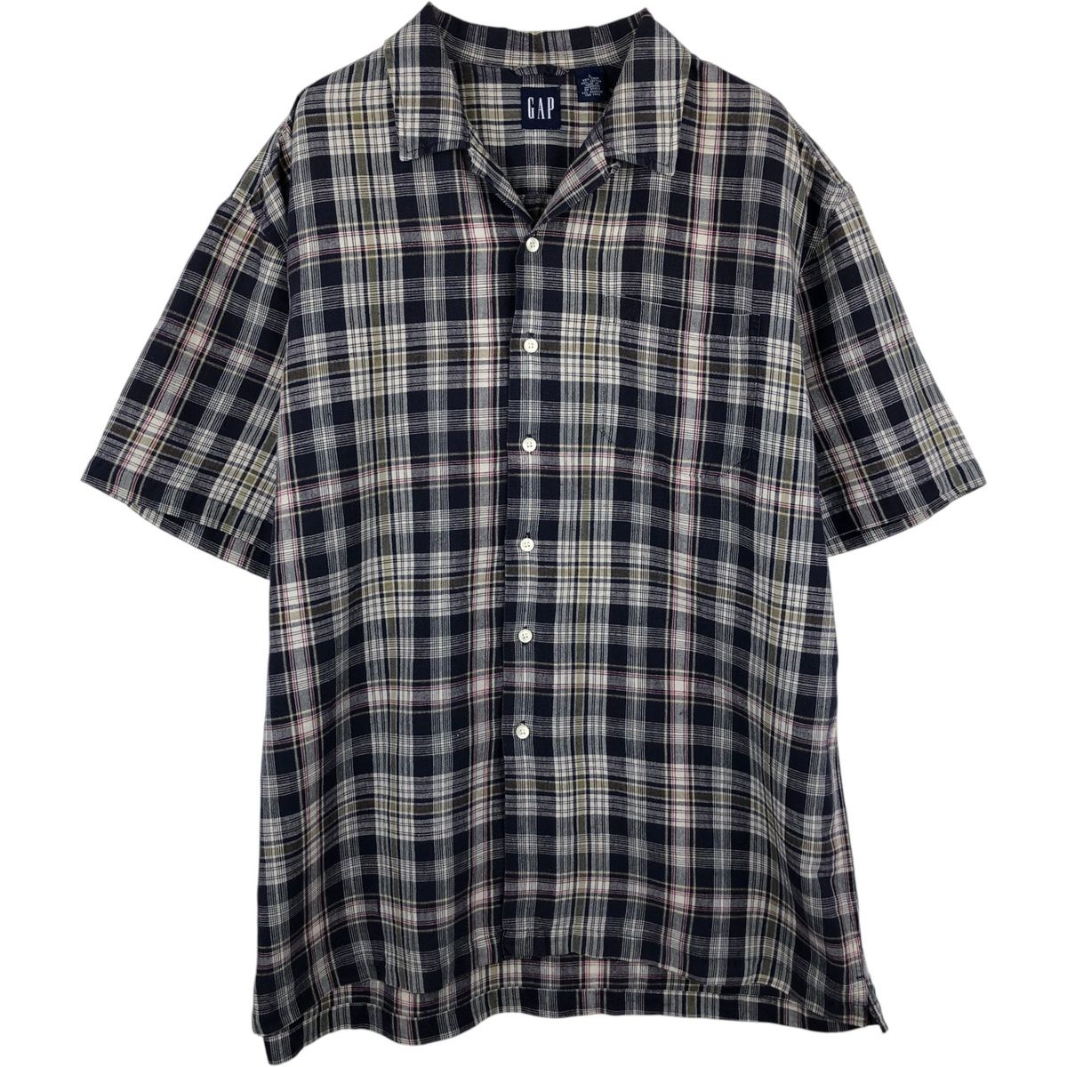 古着 90年代 ギャップ GAP オールドギャップ チェック柄 半袖 オープンカラー リネンシャツ ボックスシャツ メンズL相当/eaa641562