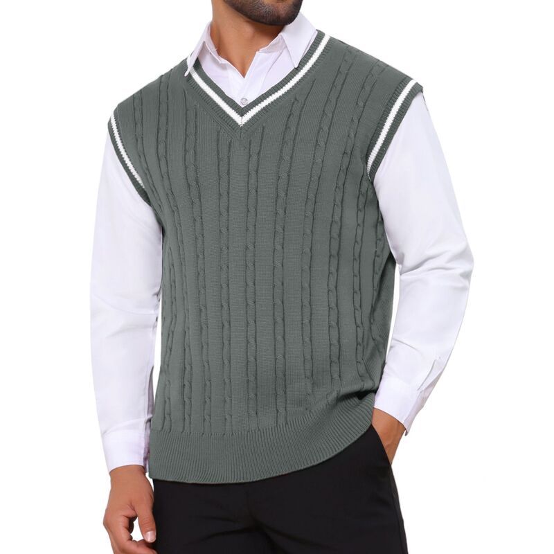 インスパイア シック レディース アウター ニット・セーター Vネック ベスト ノースリーブ INSPIRE CHIC Mensolid Color VNeck Sleeveless Cable Kn